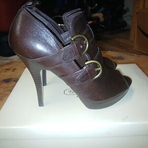 Coach Dark Brown Leather Heels with Buckle Detail